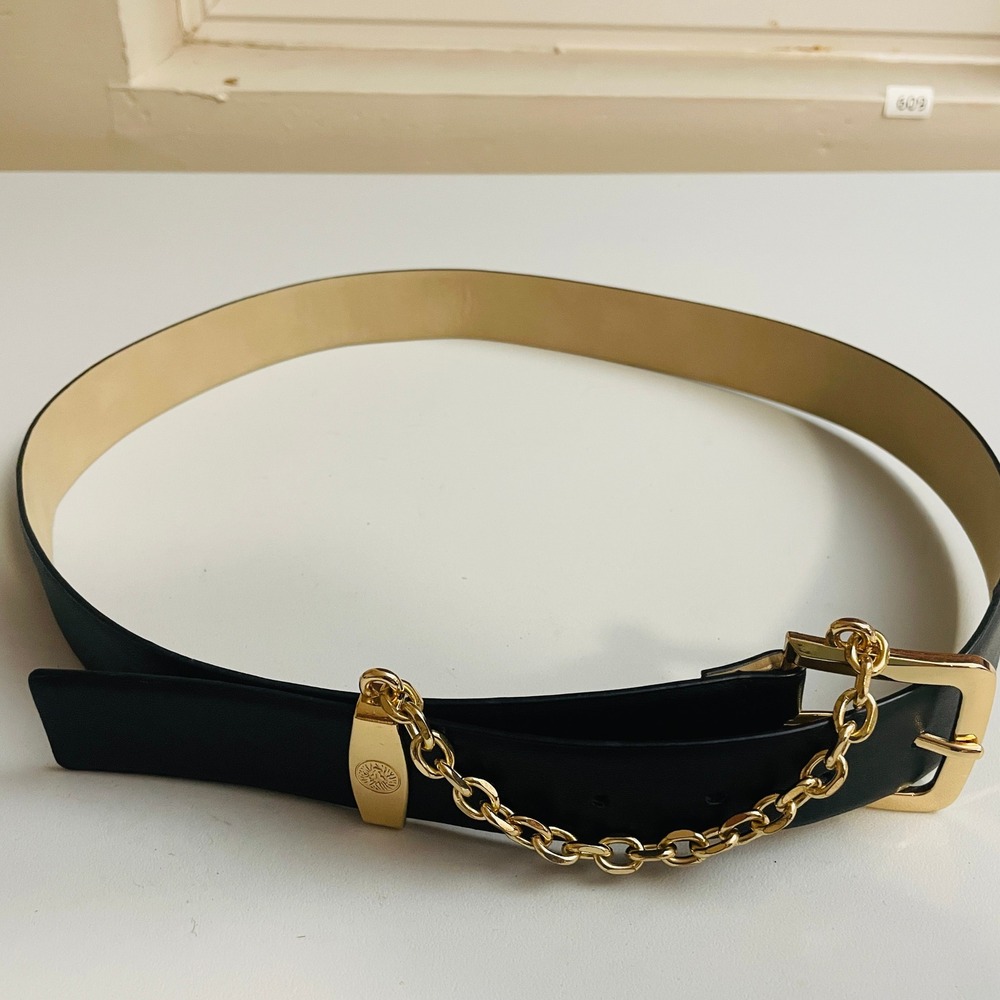 Anne Klein Womens  Gold Chain Black Belt 42 Chic Minimalist Luxury Old Money